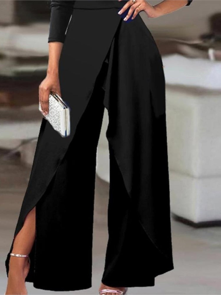 Women Slit Ruched Wide Leg Jumpsuit