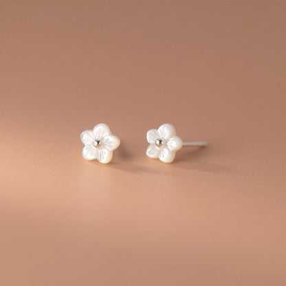 Sterling Silver Geometric Shell Flower Stud Earrings