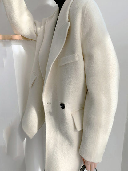 Loose Fit White Brief Woolen Coat