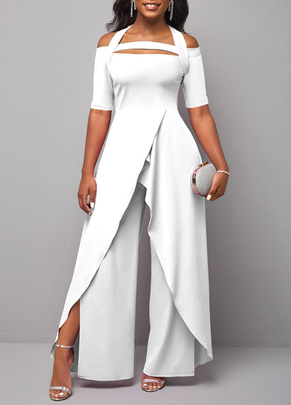 Women Slit Ruched Wide Leg Jumpsuit