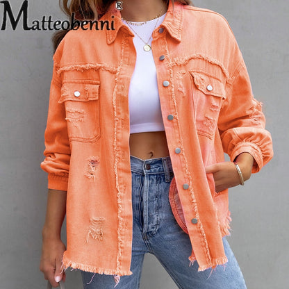 Sweet Color Splicing Pocket Denim Jacket