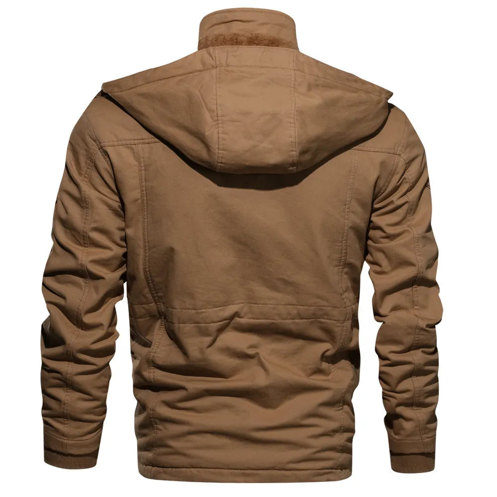 Winter Jackets Men's Hooded Plush Thickened Coat Autumn Large Tactical Cotton Medium And Long Work Clothes Bomber Tactical Coats