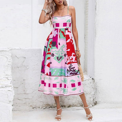 Colorful Print Spaghetti Straps Long Dress