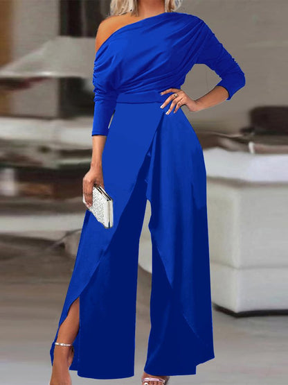 Women Slit Ruched Wide Leg Jumpsuit