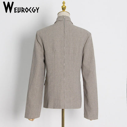 Turn Down Collar Back Zipper Blazer