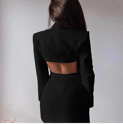 Solid Double Breasted Backless Long Sleeve Thin Slim Blazer