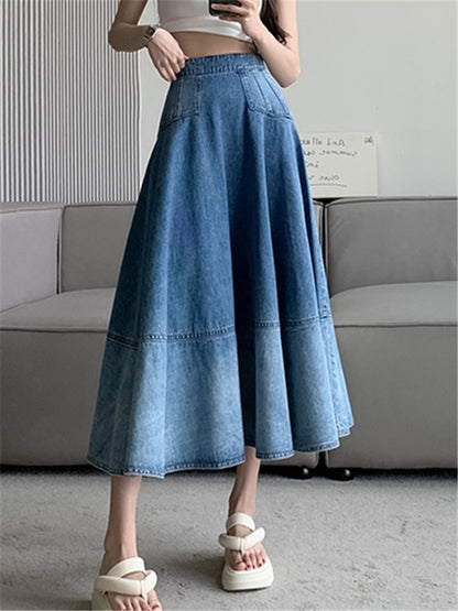 Long High Waist Gradient Denim Skirt