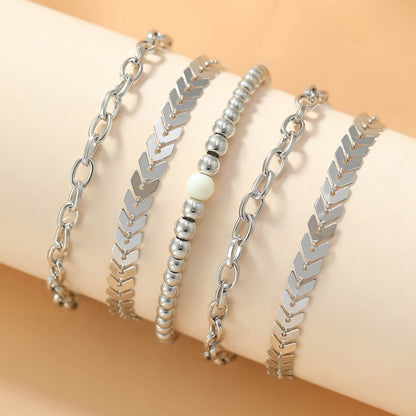 6pc Silver Watch With Bracelets Set