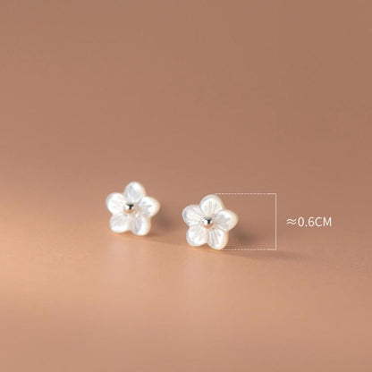 Sterling Silver Geometric Shell Flower Stud Earrings