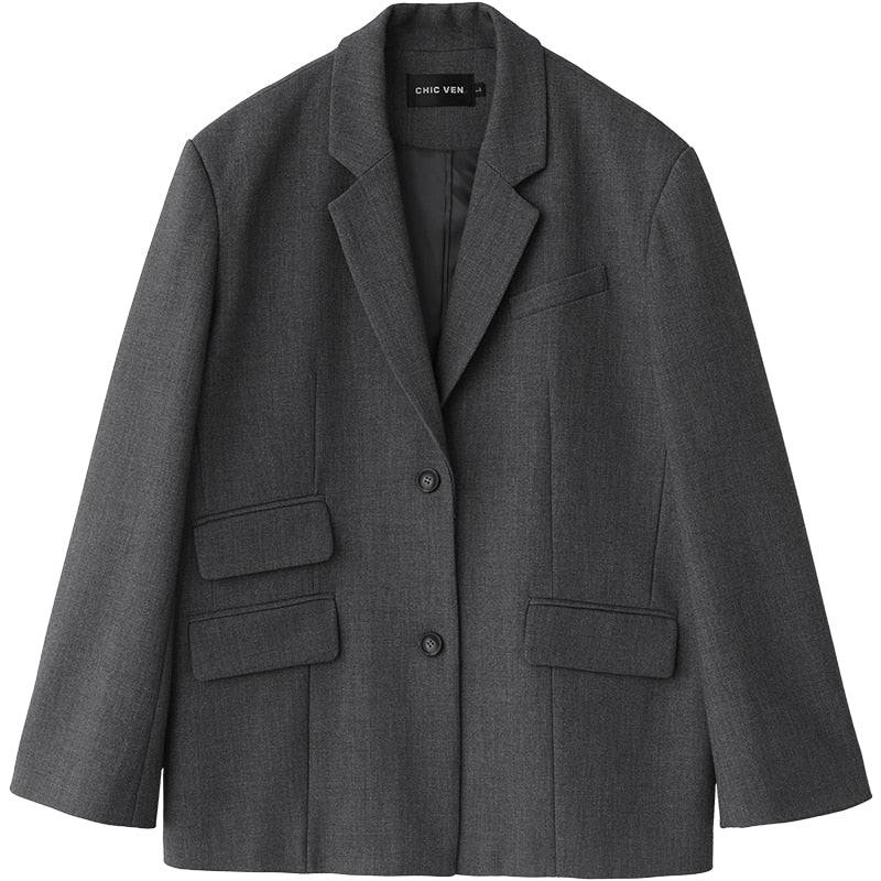 Oversize Wide Shoulder Twill Blazer