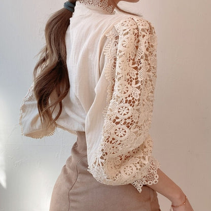 Lace Blouse Button Hollow Out Top