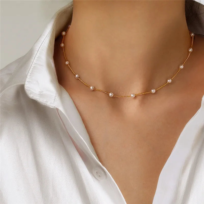 LATS Beads Women's Neck Chain Kpop Pearl Choker Necklace Gold Color Goth Chocker Jewelry Pendant Necklaces 2022 Collar for Girl