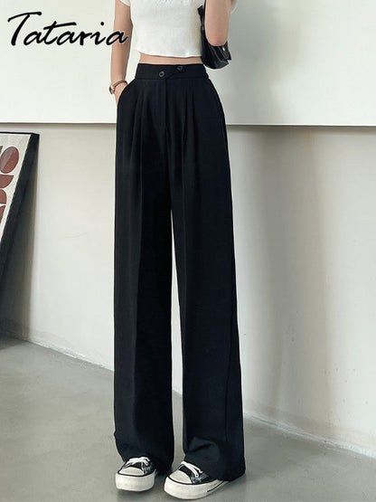 High Waist Straight Stacked Pants