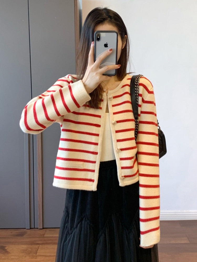 Long Sleeve Striped Knitted Sweater