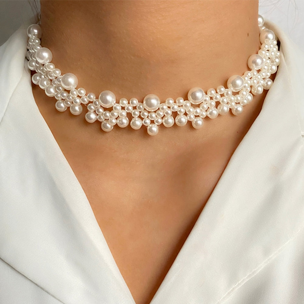 Pearl Flower Bow-knot Choker Necklace