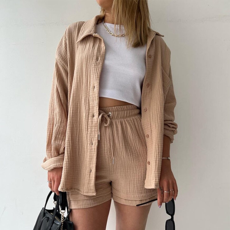 Solid Pleated Two-Piece Set