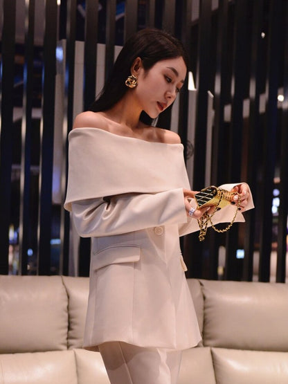 Slash Neck Off Shoulder Long Sleeve Blazer