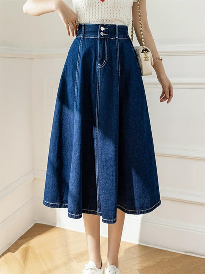 Long High Waist Classic Denim Skirt