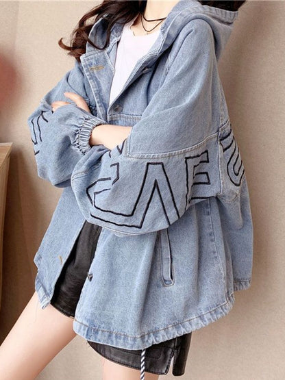 Female Loose Mid Length Hooded Denim Jacket