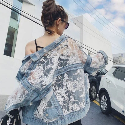 Lace Patchwork Denim Jacket