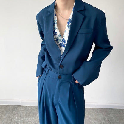 Blue Loose Simple Blazer Suit