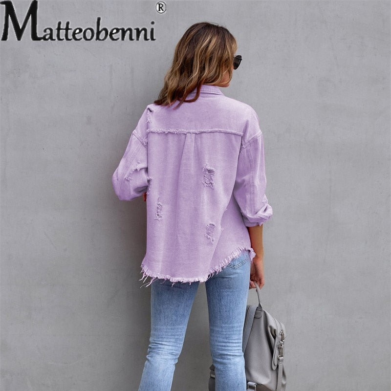 Sweet Color Splicing Pocket Denim Jacket