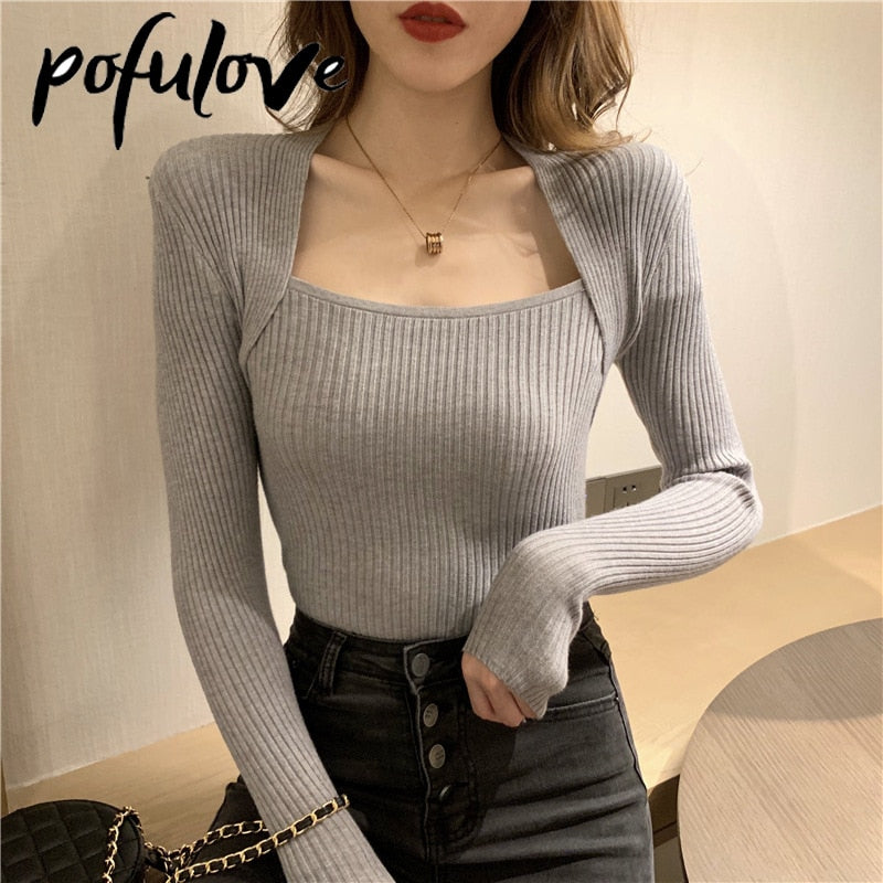 Women Long Sleeve Square Collar Top