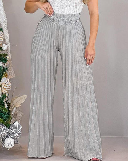 Casual High Waist Pleated Wide Leg Pants