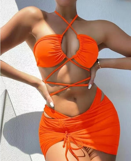 Women 3 Pieces Lace Up Set Swimsuit