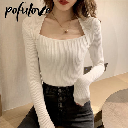 Women Long Sleeve Square Collar Top