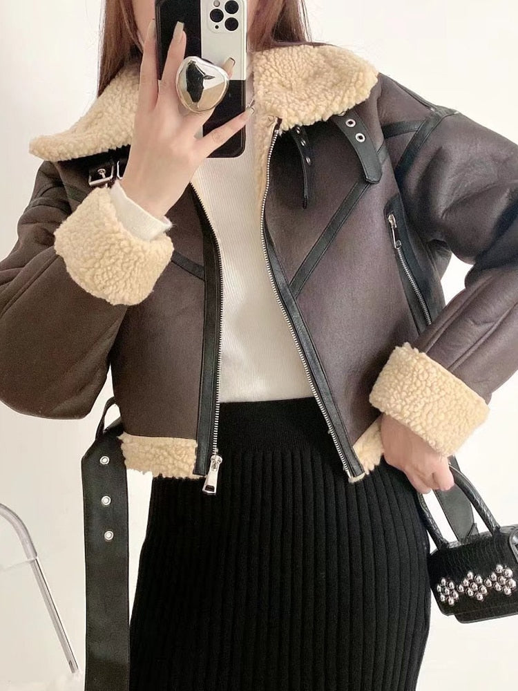 Faux Lamb Leather Fur Jacket