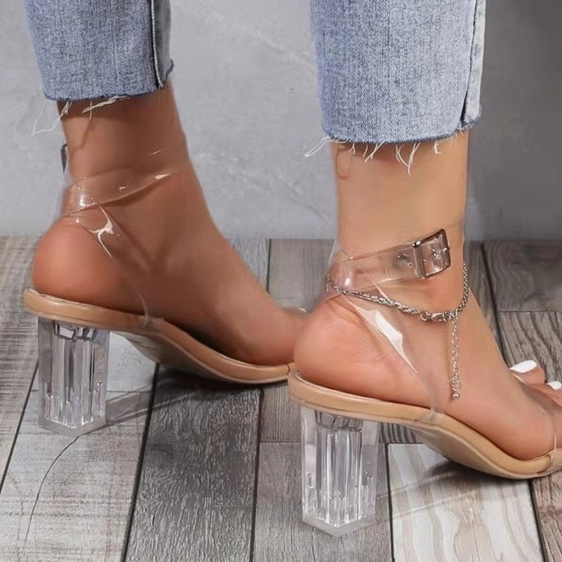 Transparent Closed Toe Thick High Heel