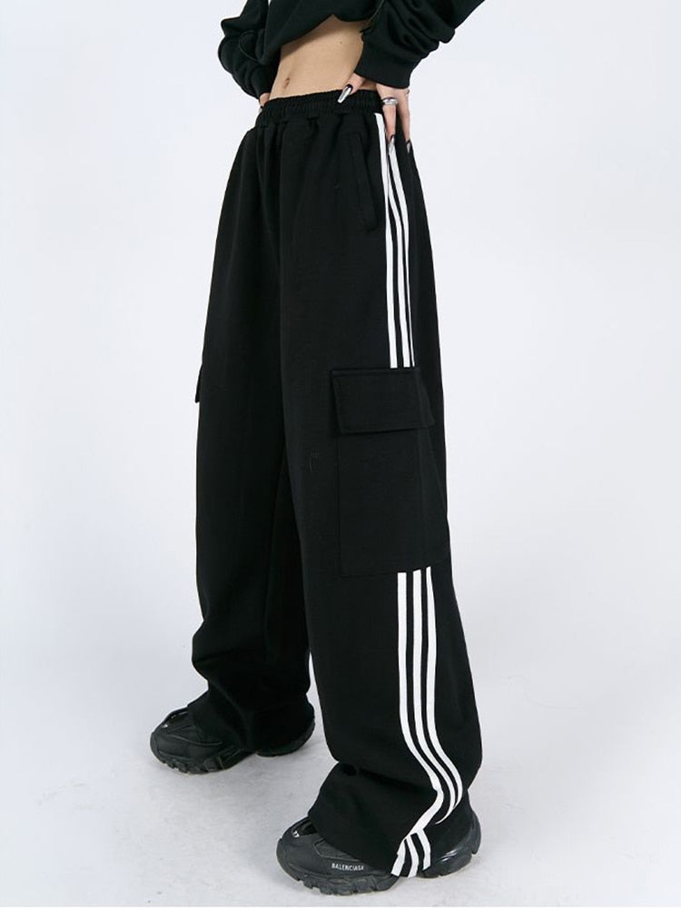 High Waist Striped Cargo Pants