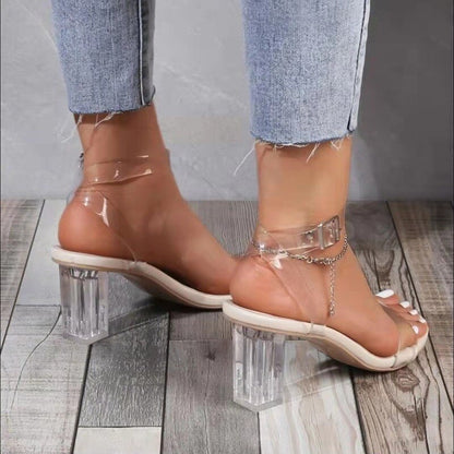 Transparent Closed Toe Thick High Heel