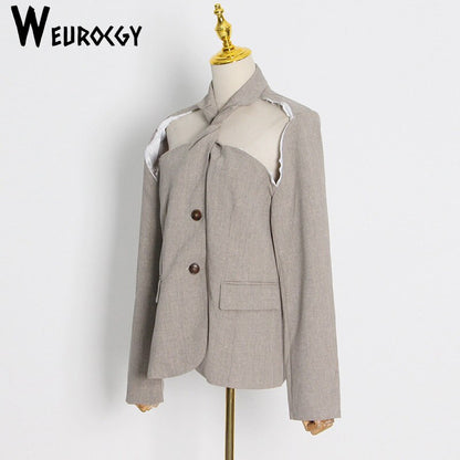 Turn Down Collar Back Zipper Blazer