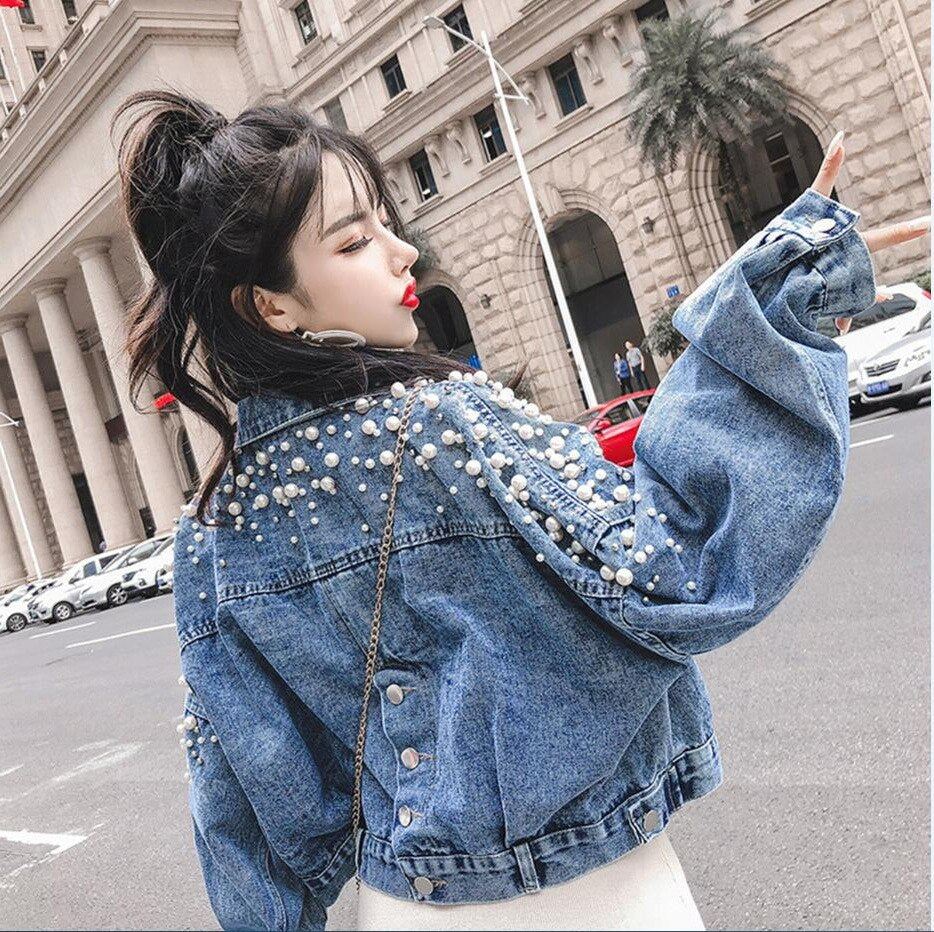 Fringe Beaded Frayed Trim Denim Jacket