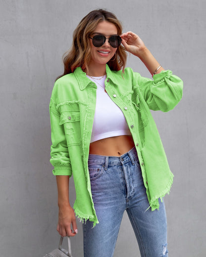 Sweet Color Splicing Pocket Denim Jacket