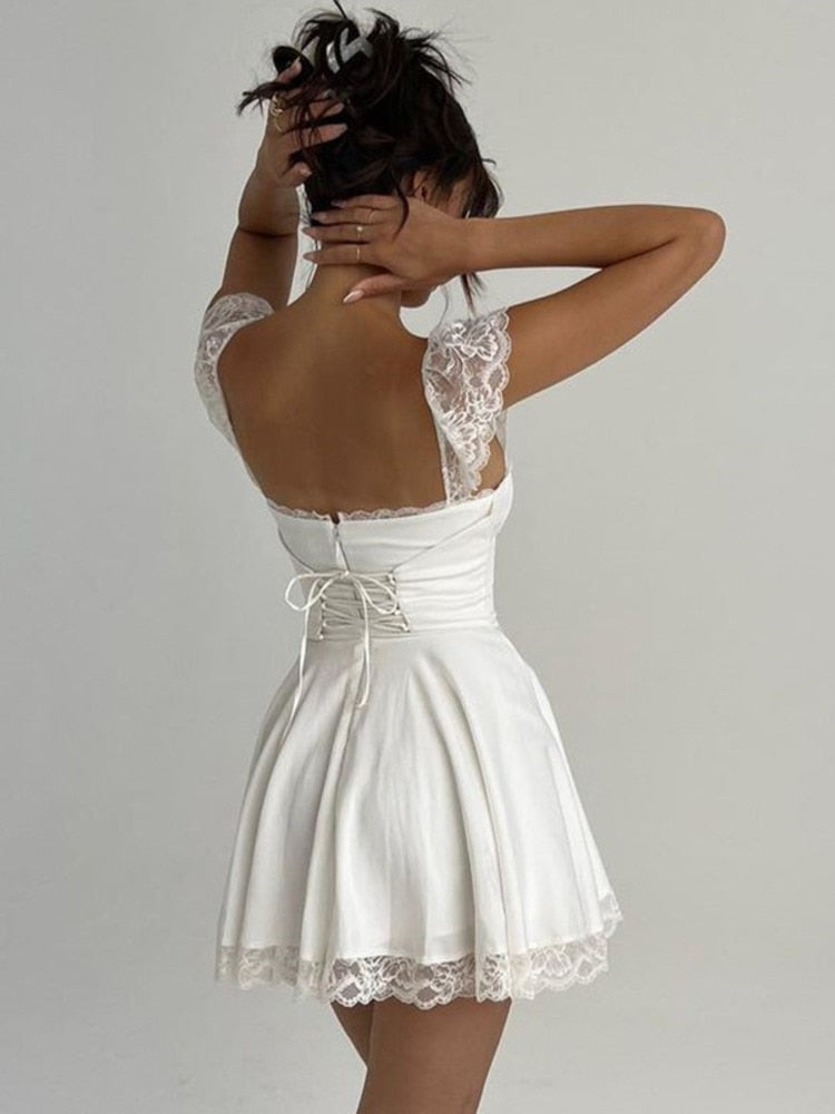 Lace Strap Sleeveless Backless Mini Dress