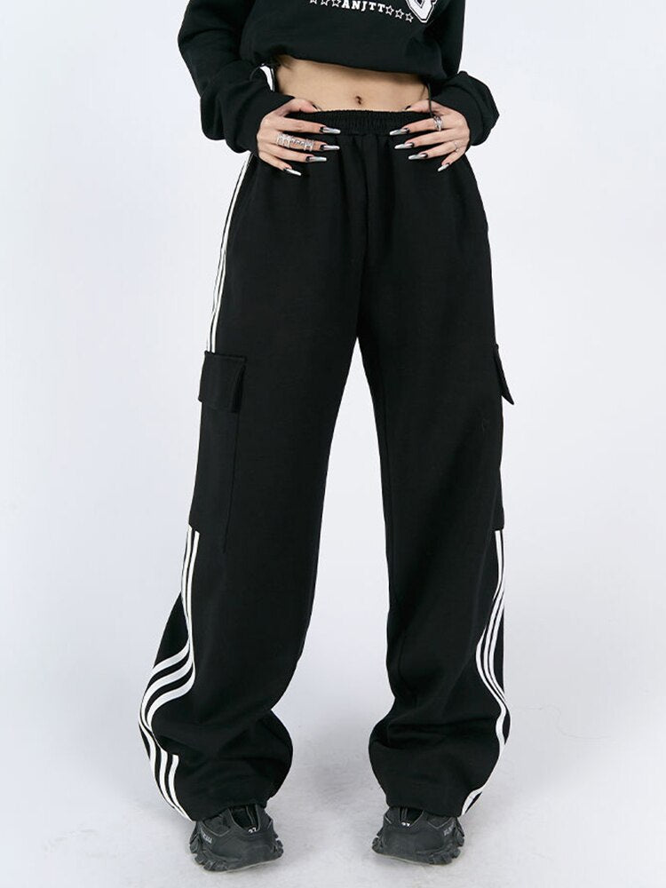 High Waist Striped Cargo Pants