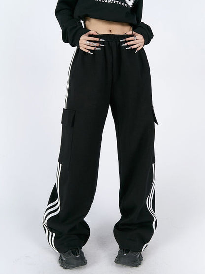 High Waist Striped Cargo Pants