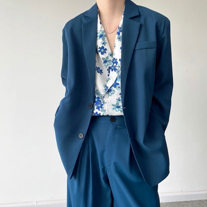 Blue Loose Simple Blazer Suit