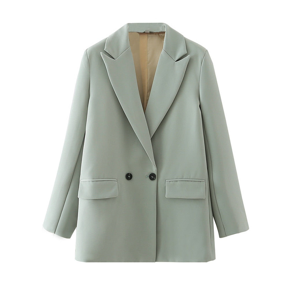 Notched Collar Double Breasted Blazer