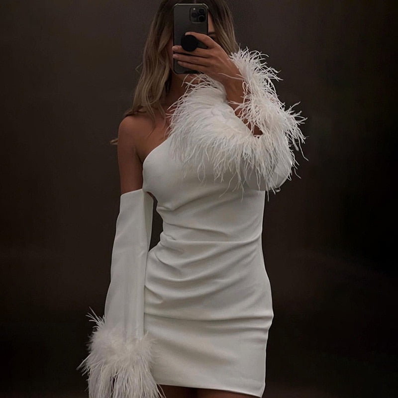 Feathers Flare Long Sleeve Midi Dress