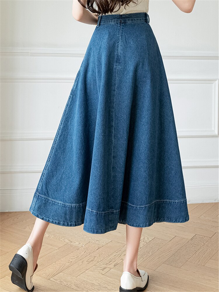 Long High Waist Denim A-Line Skirts