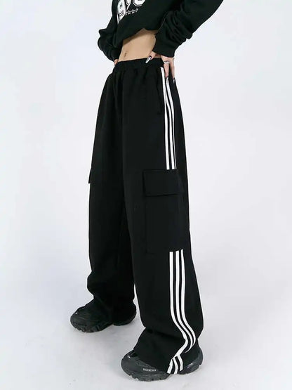 High Waist Striped Cargo Pants