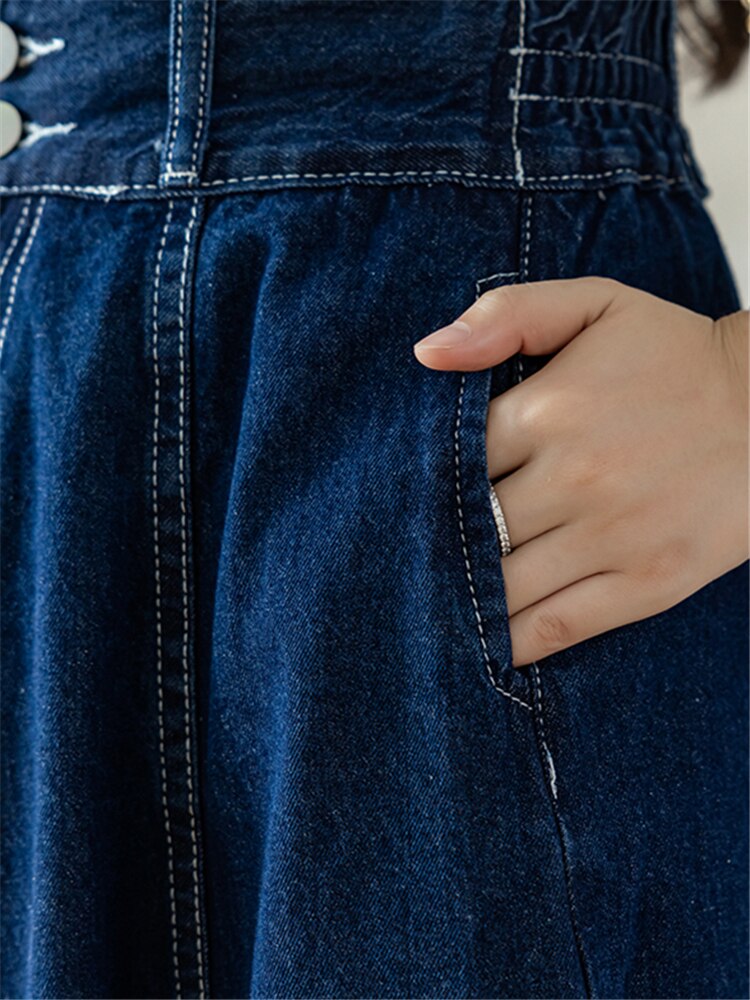 Long High Waist Classic Denim Skirt