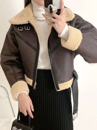 Faux Lamb Leather Fur Jacket