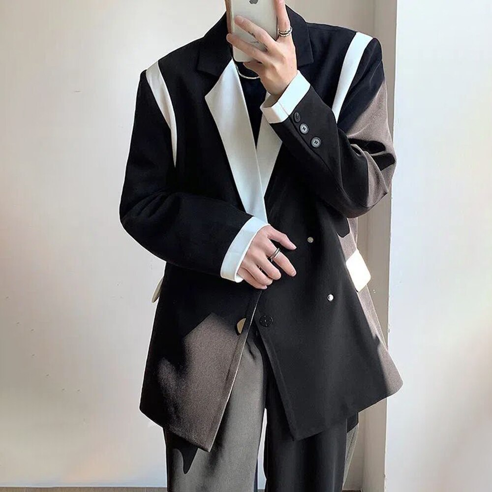 Patchwork Lapel Long Sleeve Suit