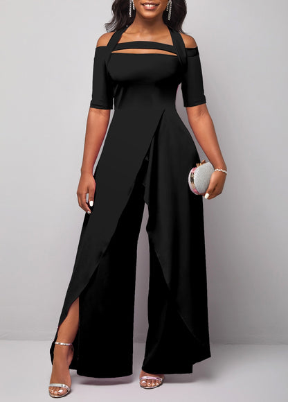 Women Slit Ruched Wide Leg Jumpsuit