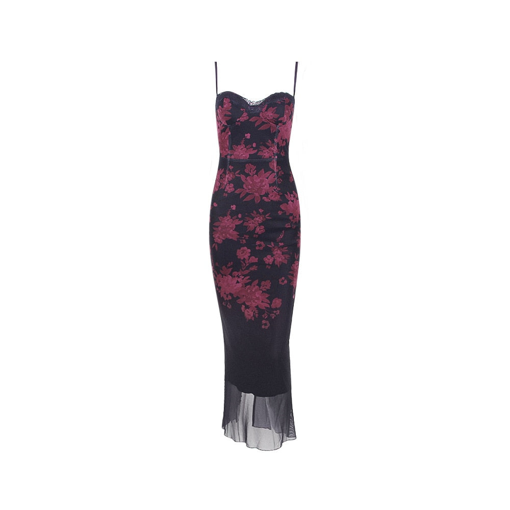 Bodycon Floral Print Spaghetti Strap Maxi Dress